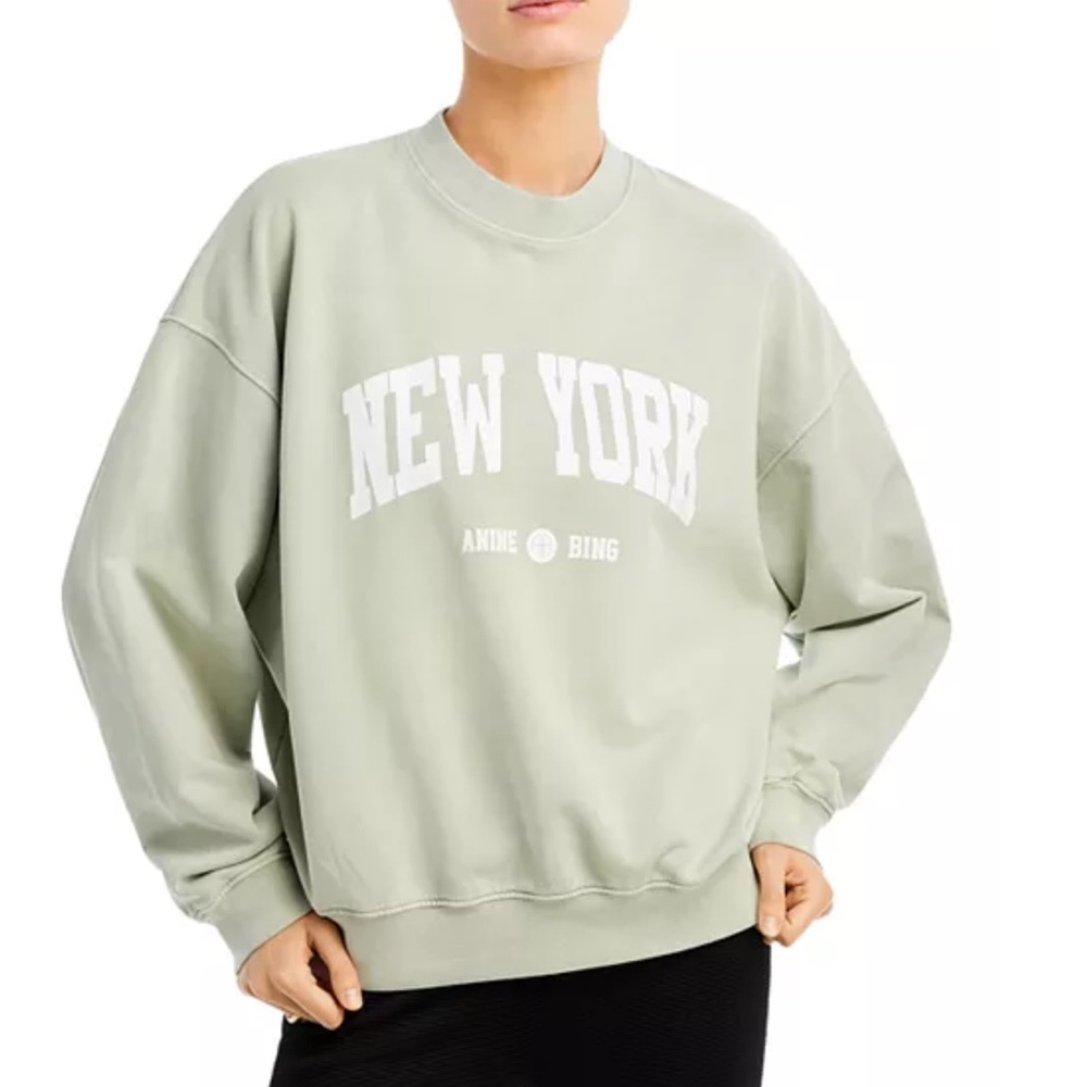 Anine Bing Sage Green "New York" Crewneck Sweatshirt